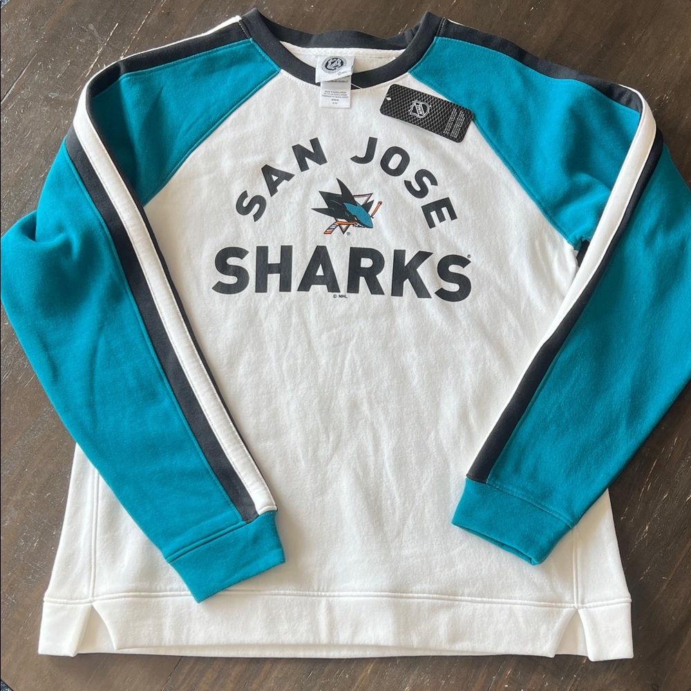 Rare NHL San Jose Sharks Teal and White Crewneck Sweater